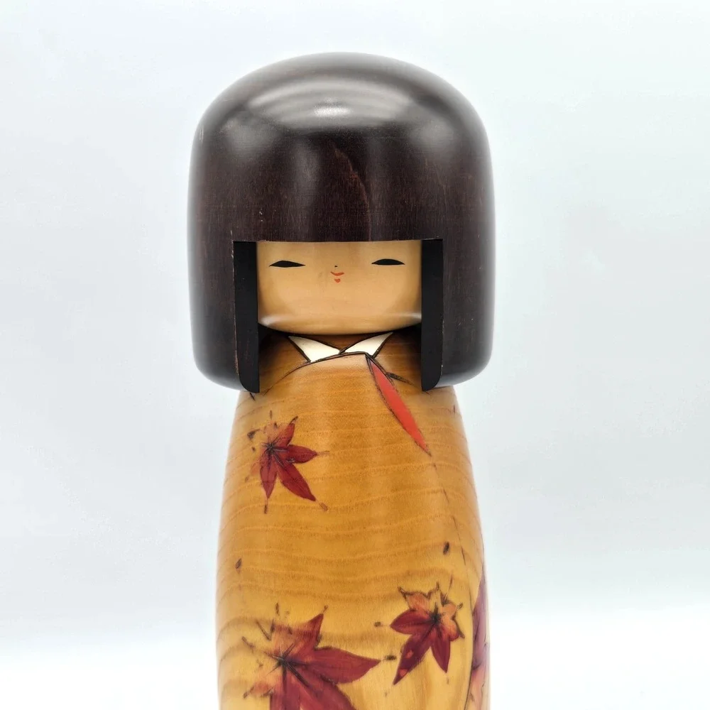 USABURO Kokeshi Doll Golden Autumn Zelkova Wood Japan Large 10.5